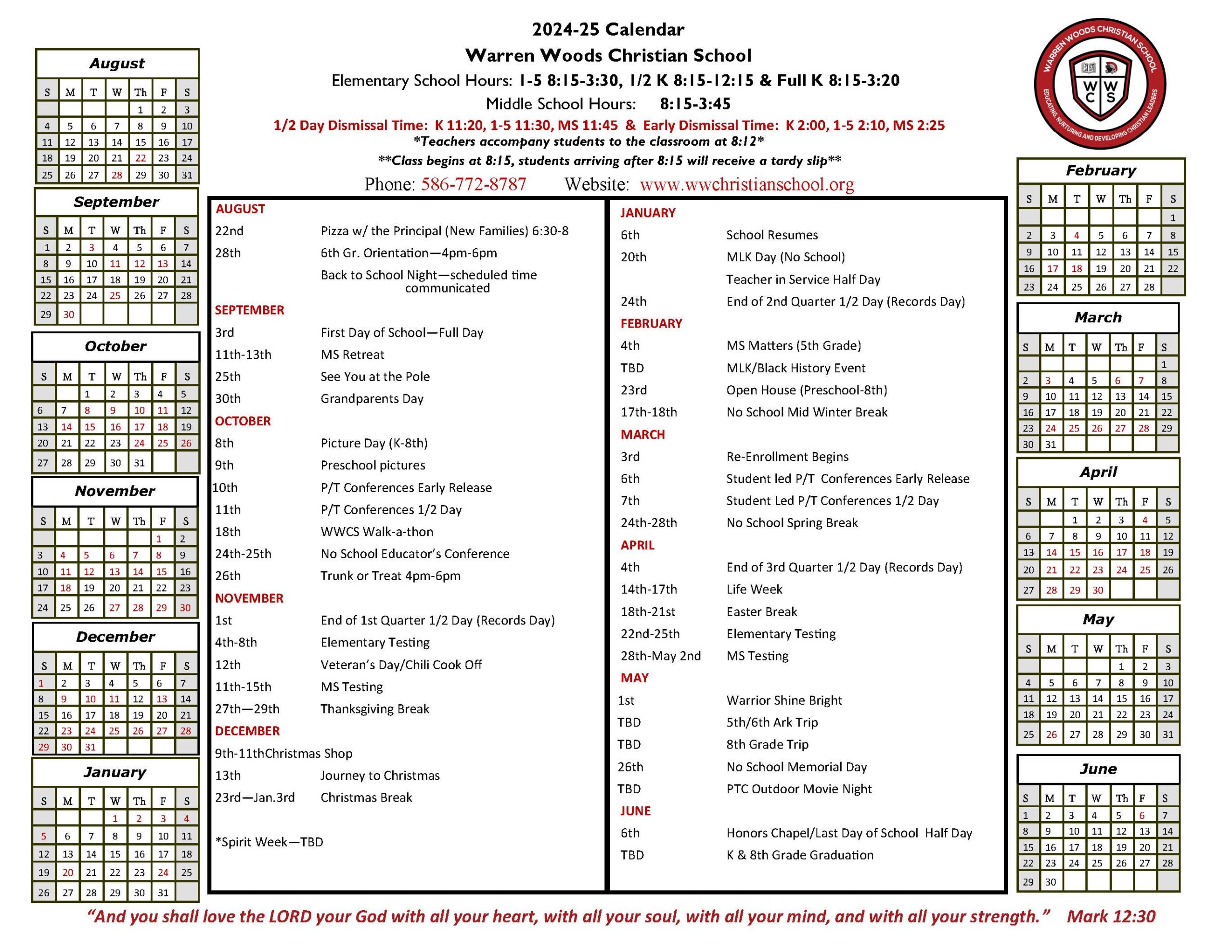 WWCS Calendar