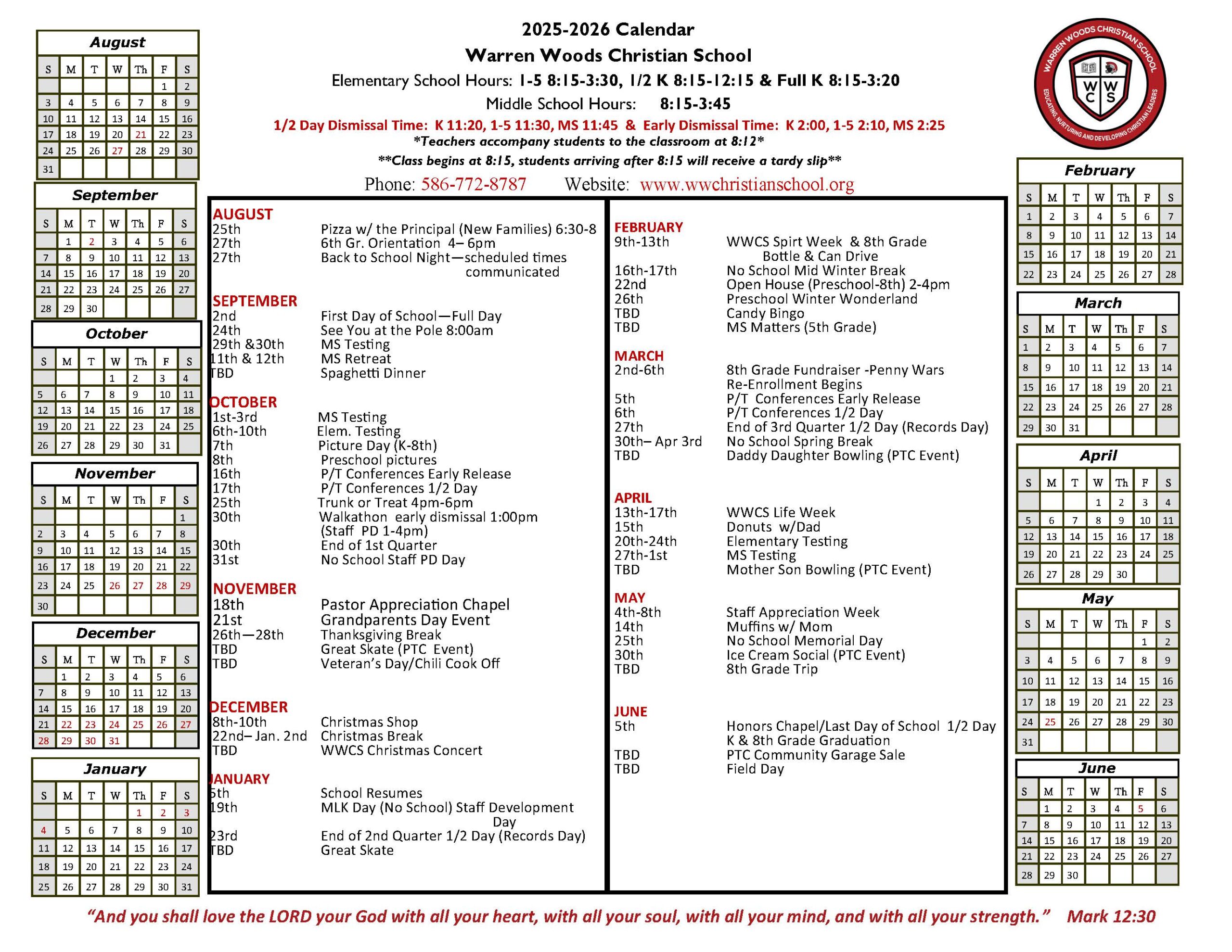 WWCS Calendar